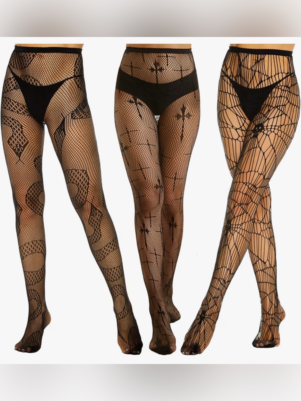 Yilanmy 3 Pairs Black Fishnet Stockings Halloween Pattern Tights one size